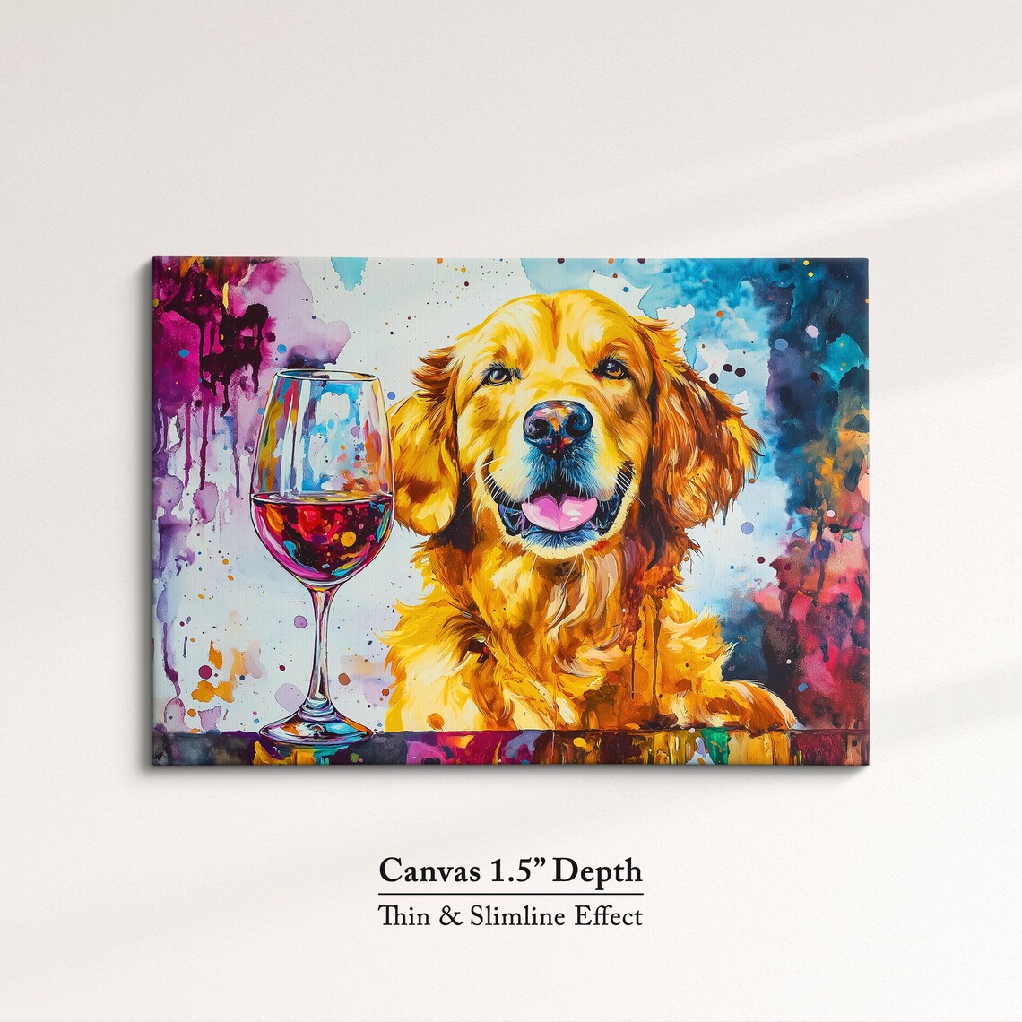 Smiling Golden Retriever Wine Glass Dark Watercolor Dog Art Print - Image 3