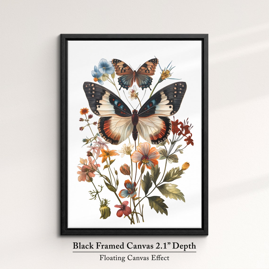 Vintage Botanical Butterflies With Wildflowers White Art Poster - Image 2