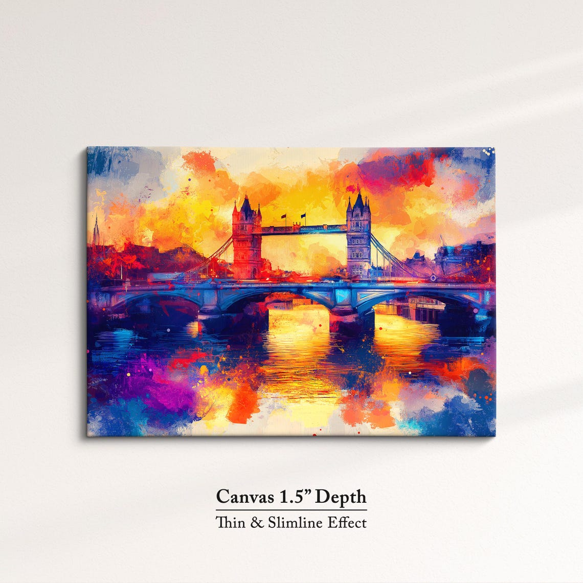 London Tower Bridge Vibrant Sunset Watercolor Pink Orange Sky Poster - Image 3