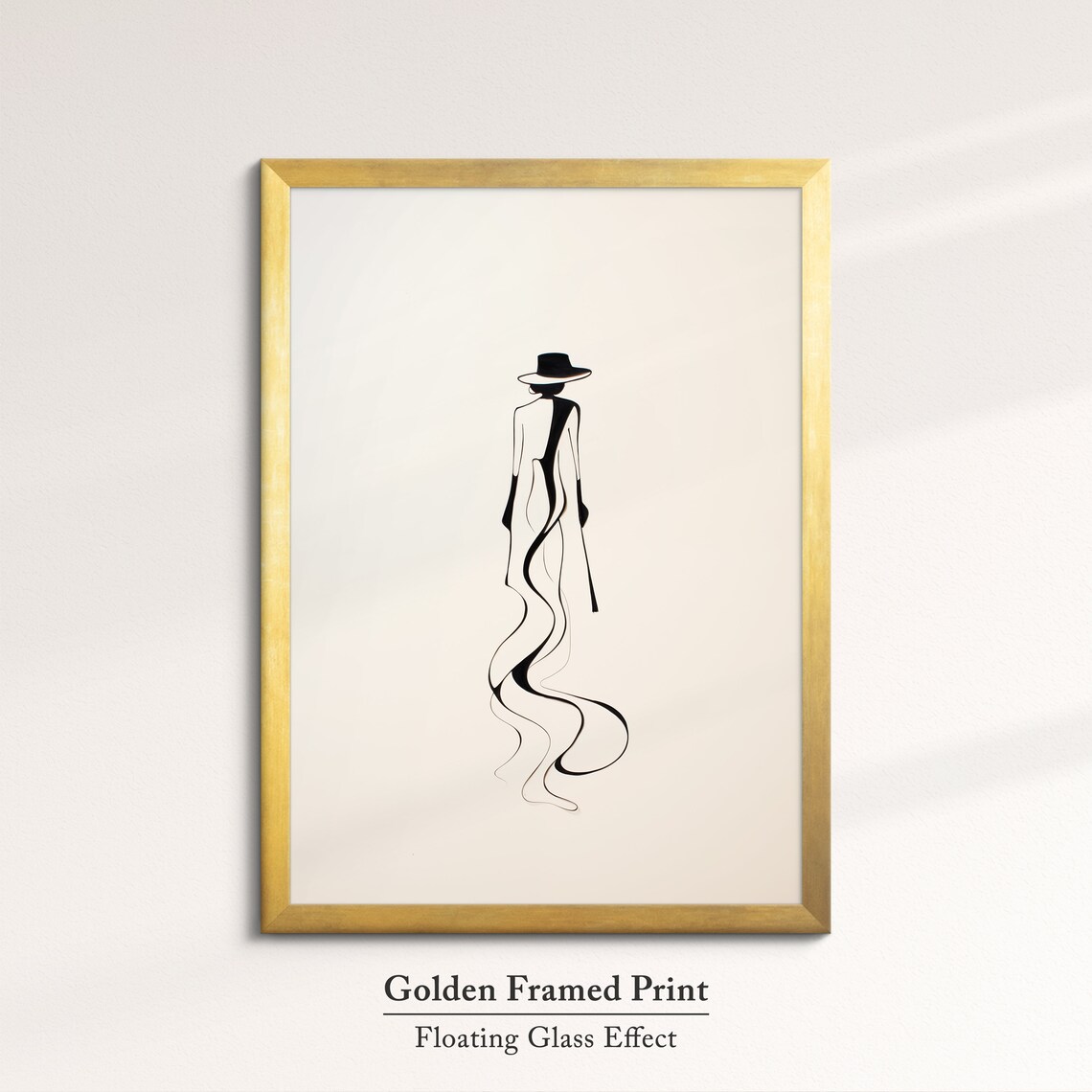 Woman In Wide Brim Hat Flowing Gown Minimalist Line Art Elegant Wall Art Print - Image 4