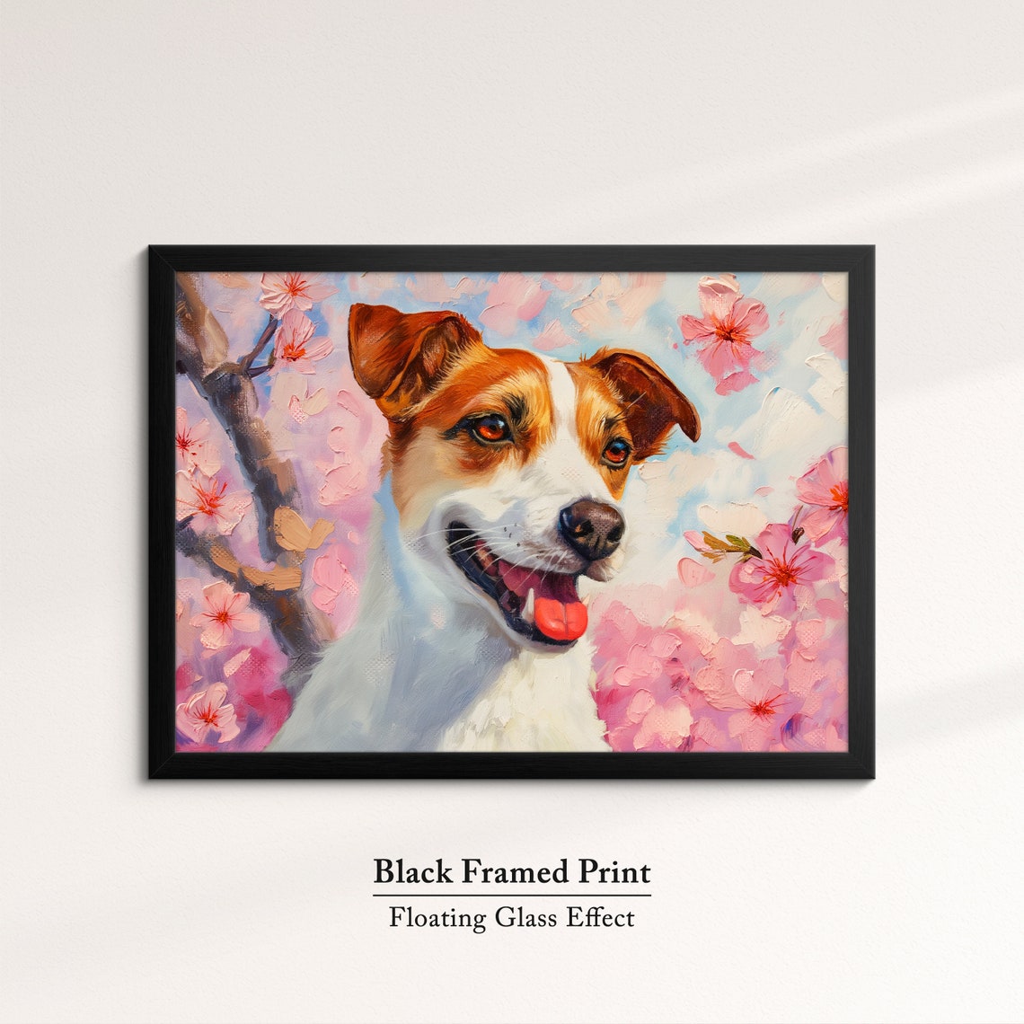 Smiling Jack Russell Terrier Among Pink Blossoms Joyful Dog Art Poster - Image 8