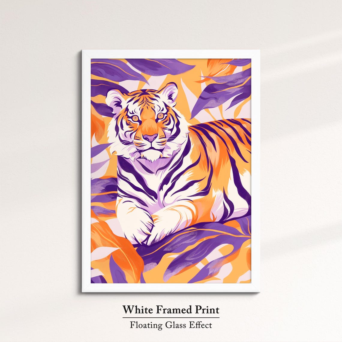 Bold Tiger Art Jungle Safari Wall Decor Vibrant Animal Print Modern Wildlife Home Decoration Orange And Purple Tropical Art - Image 7