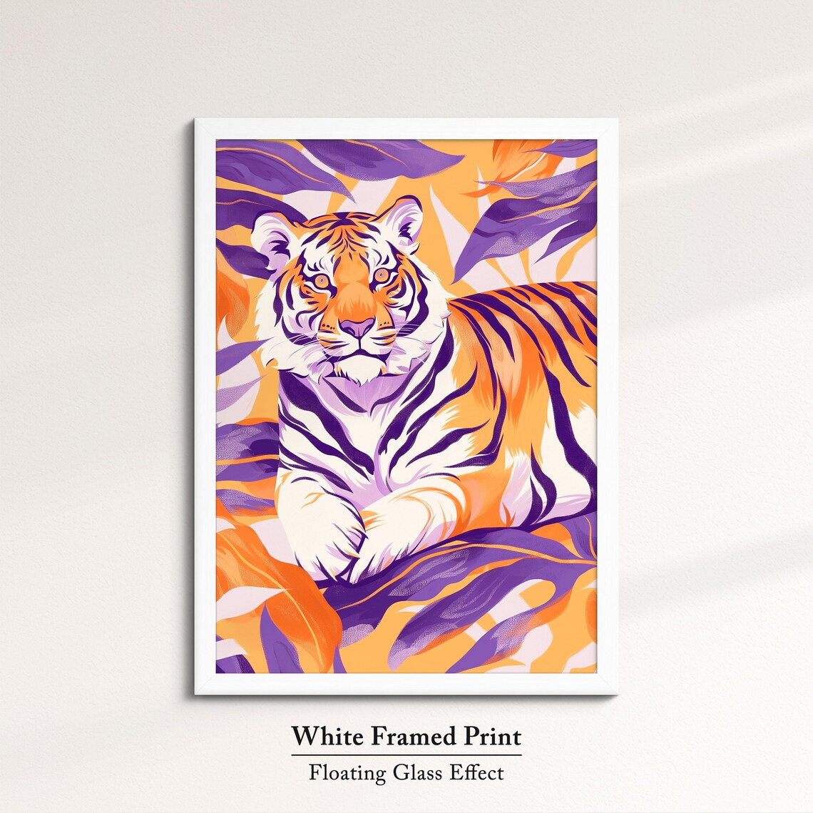Tiger Lying Among Purple Orange Leaves Tropical Wildlife Wall Art - Image 7
