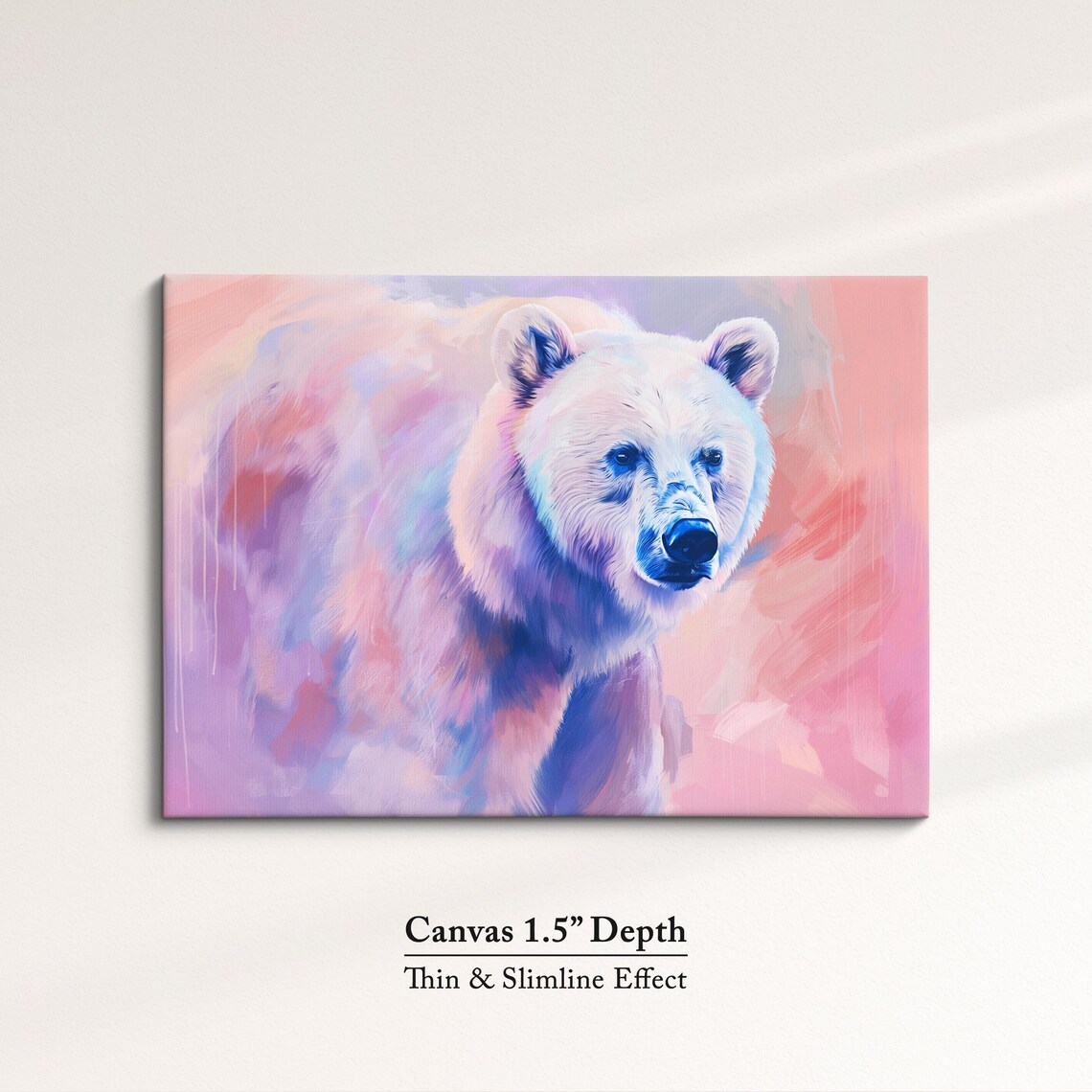 White Bear Portrait Pink Blue Pastel Abstract Wildlife Wall Poster - Image 3
