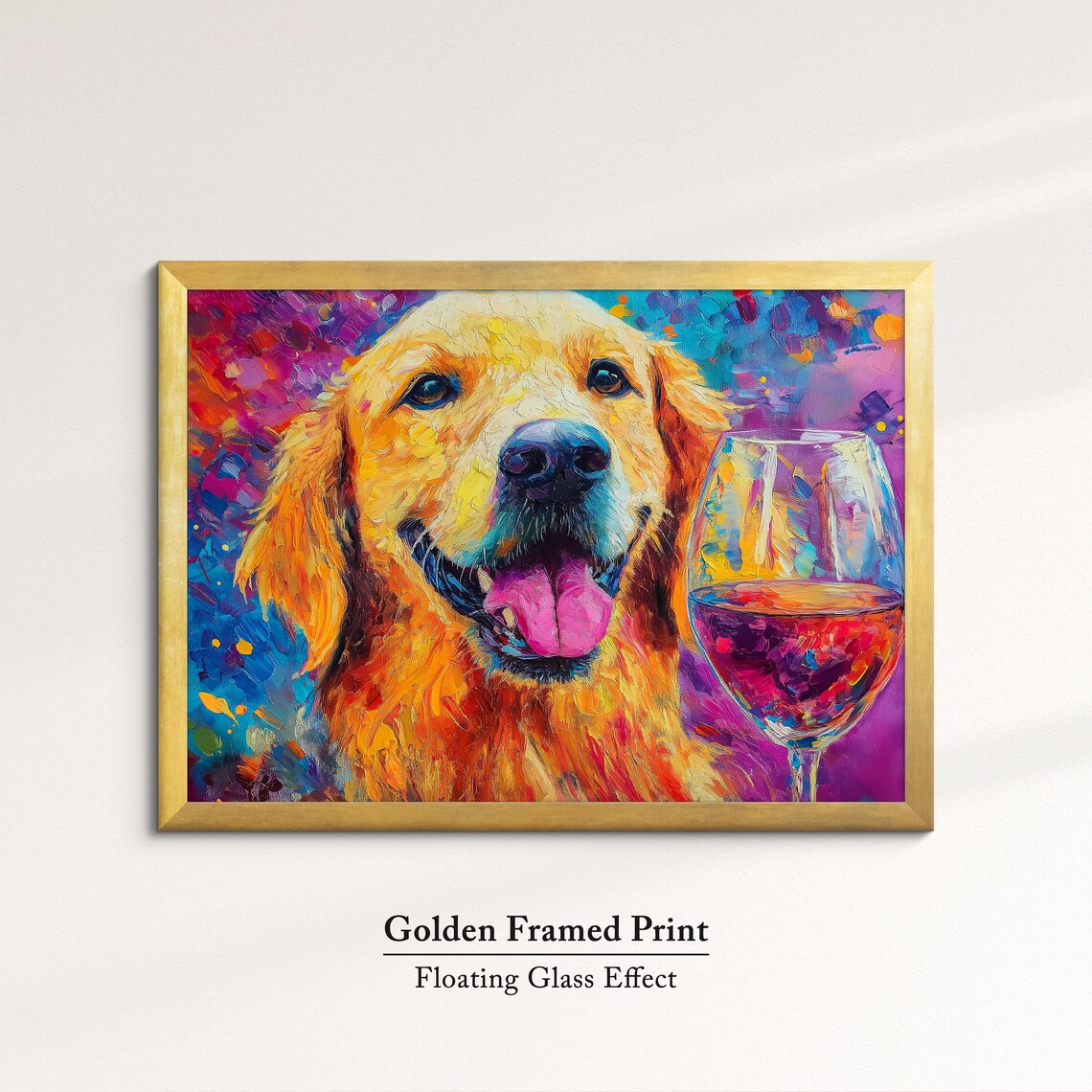 Joyful Golden Retriever Rose Wine Colorful Oil Paint Dog Art Print - Image 5