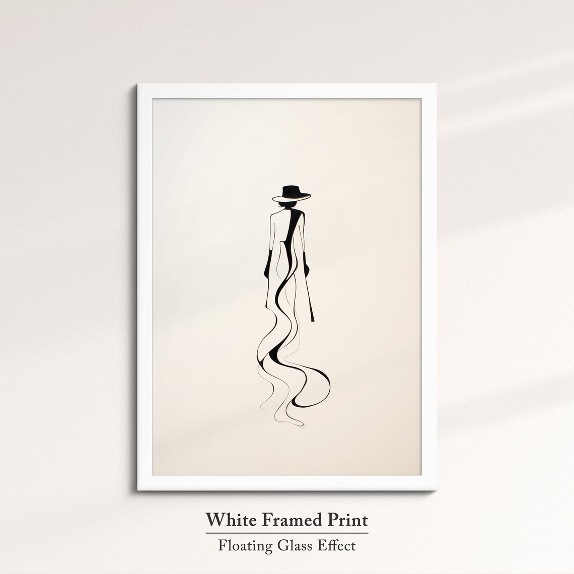 Woman In Wide Brim Hat Flowing Gown Minimalist Line Art Elegant Wall Art Print - Image 7