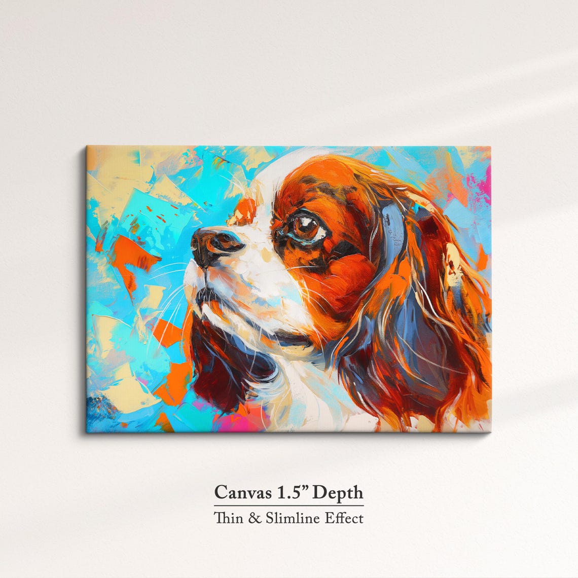 Cavalier King Charles Spaniel Portrait Turquoise Orange Dog Art Poster - Image 3
