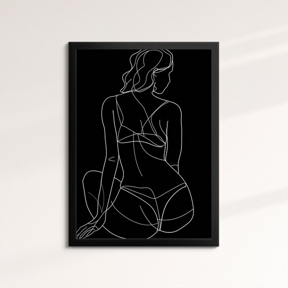 Minimalist Woman Line Art Drawing Elegant Female Body Black Wall Art Poster