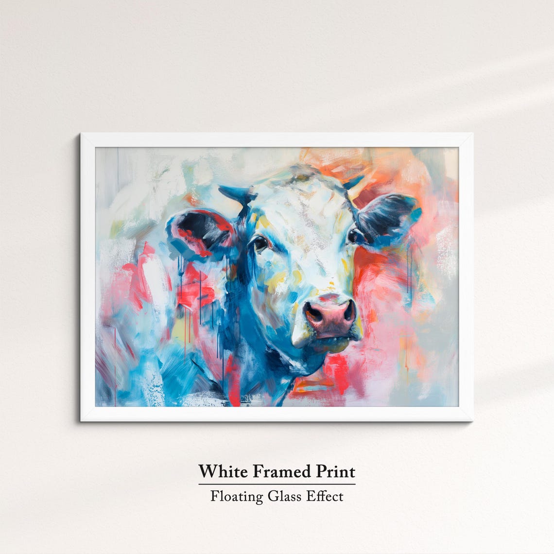 Cow Bold Blue Red Abstract Close Up Colorful Farm Animal Art Poster - Image 7