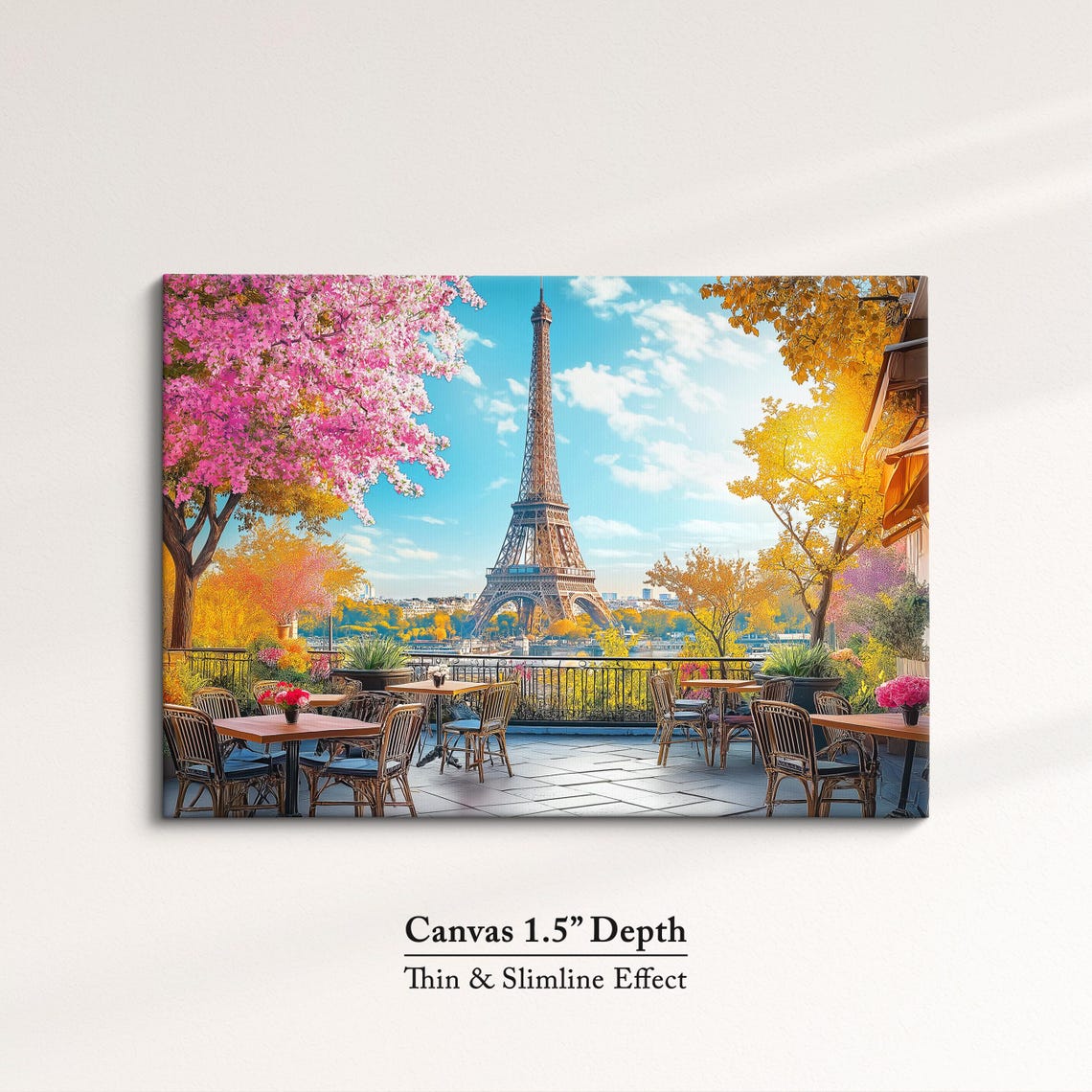 Eiffel Tower Paris Cafe Terrace Spring Blossoms Travel Art Poster - Image 3