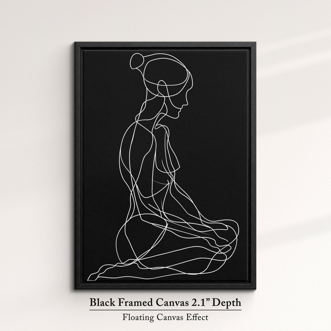 Seated Woman Profile White Line On Black Minimalist Dramatic Feminine Wall Art Print - Image 2