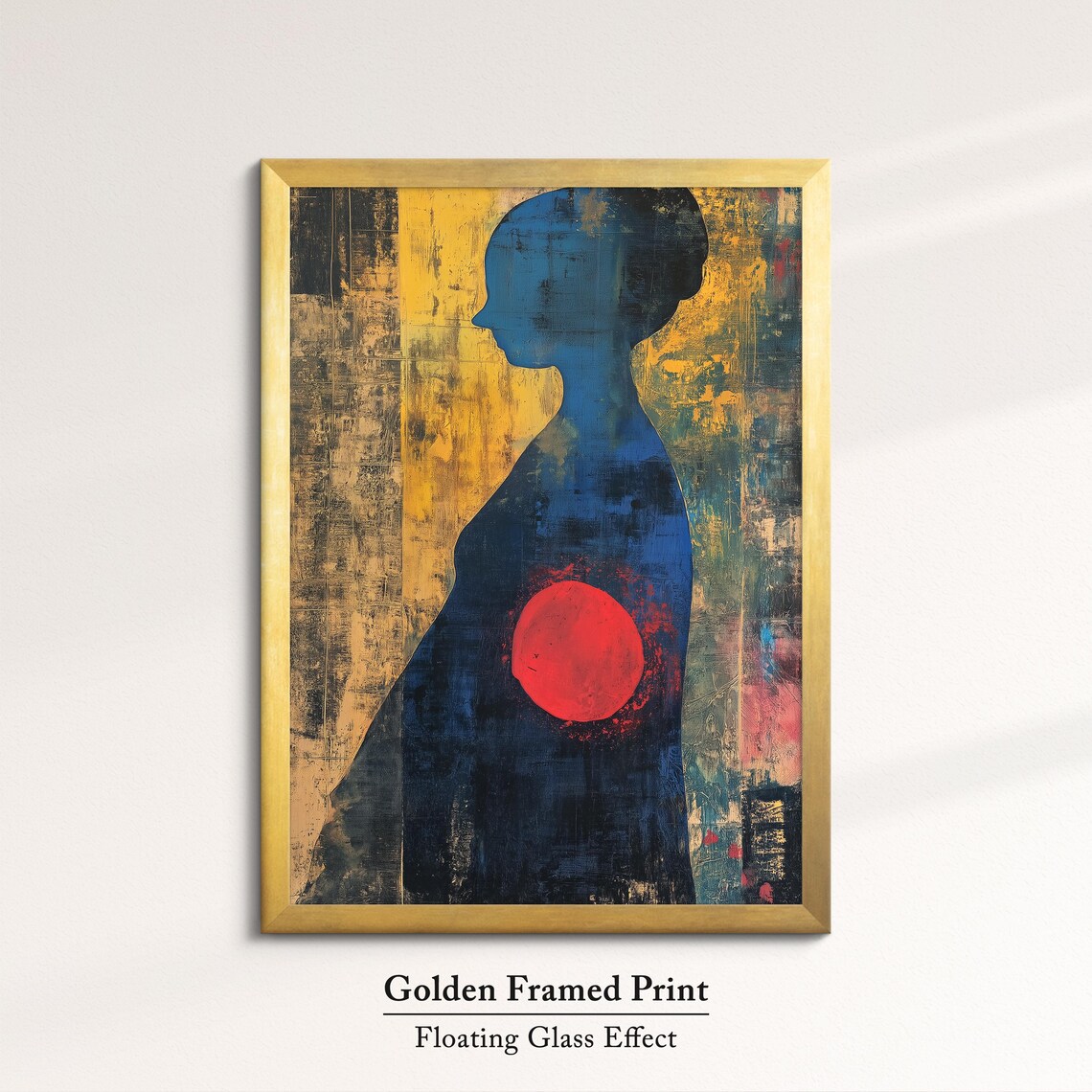 Abstract Woman Silhouette With Red Sun Gold Texture Modern Art Poster - Image 5