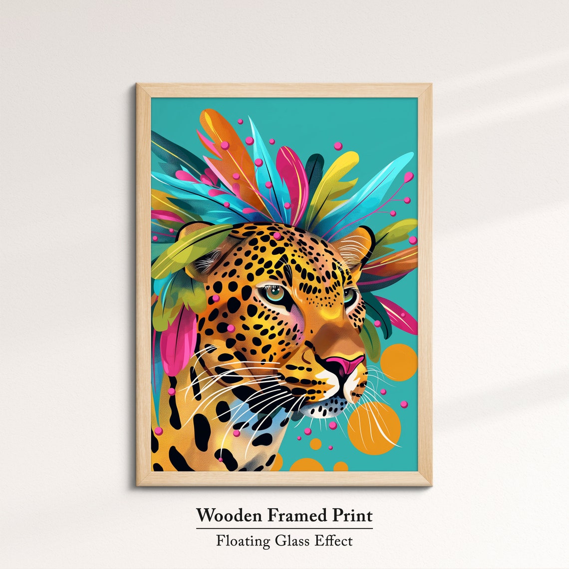 Leopard Profile Portrait With Feather Headdress Teal Art Poster - Image 6