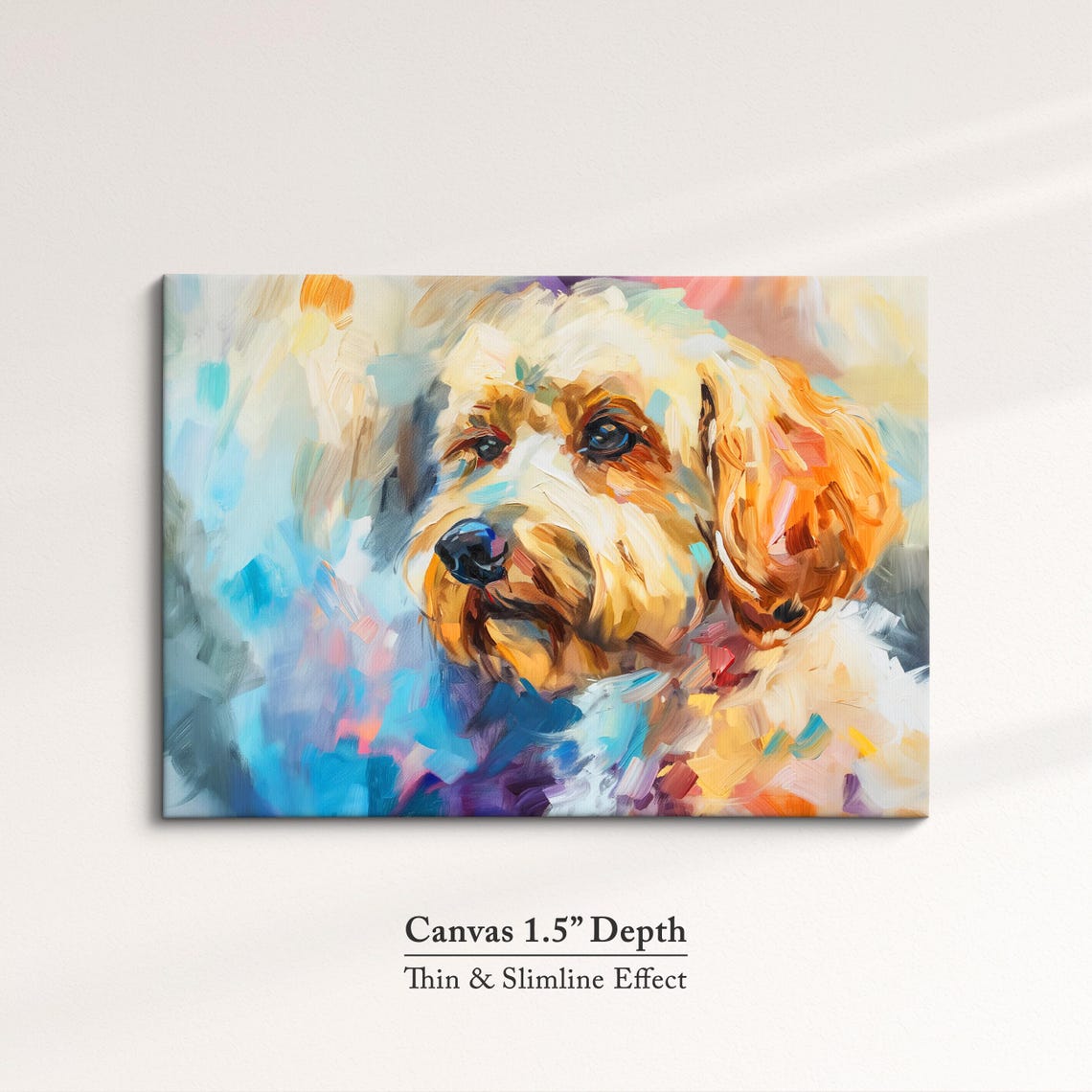 Cockapoo Portrait Apricot Wavy Coat Blue Pink Abstract Dog Poster - Image 3