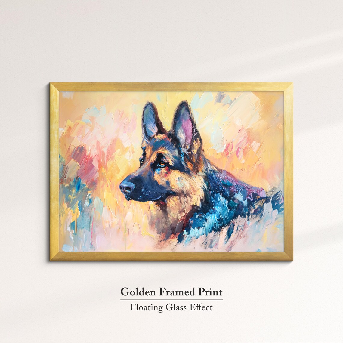 German Shepherd Portrait Warm Abstract Yellow Oil Painting Dog Poster - Image 5