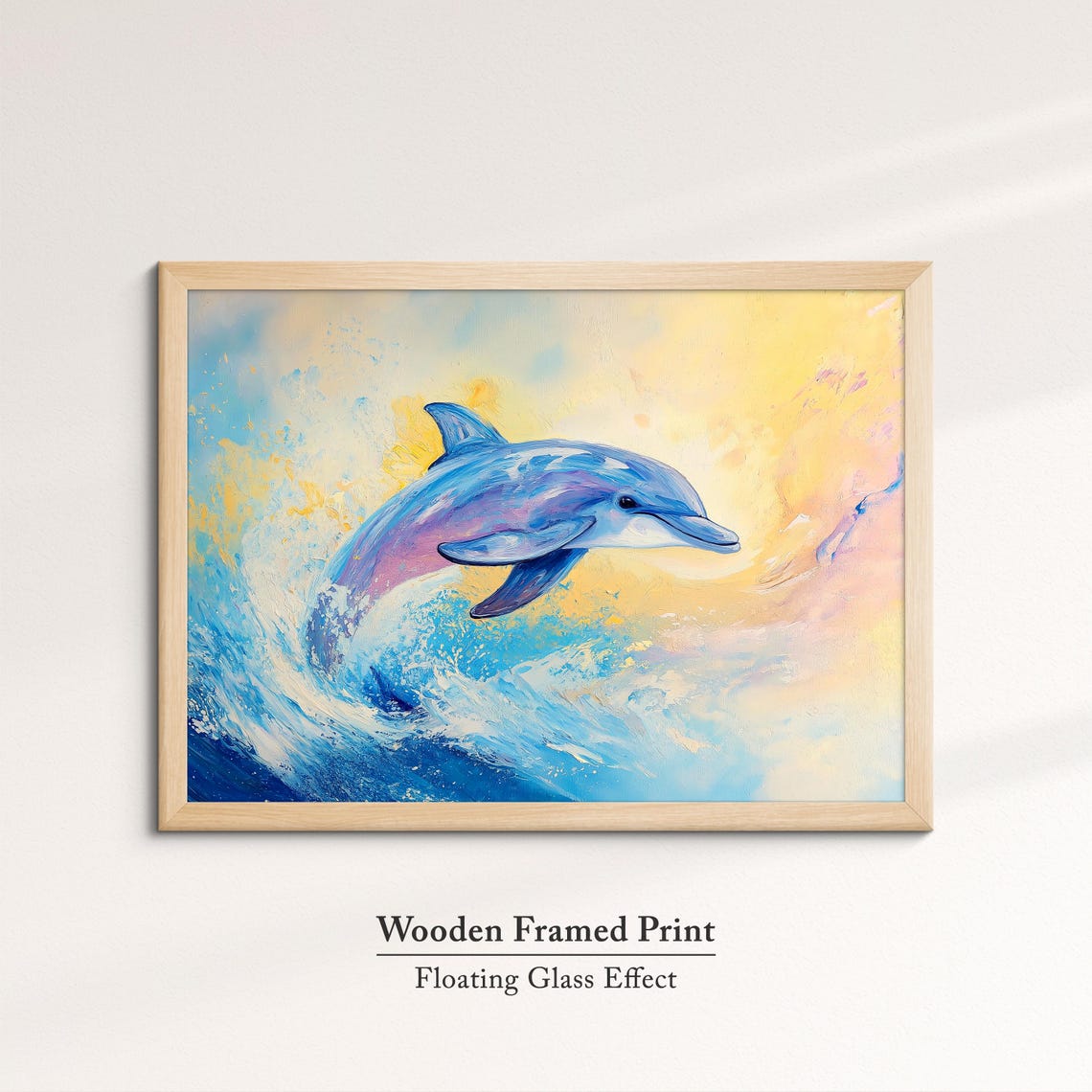 Dolphin Jumping Ocean Wave Blue Gold Dynamic Abstract Wall Art Poster - Image 6