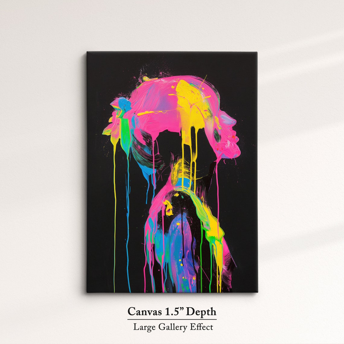Neon Paint Splash Woman Profile Face Dripping Colors Dark Art Poster - Image 3