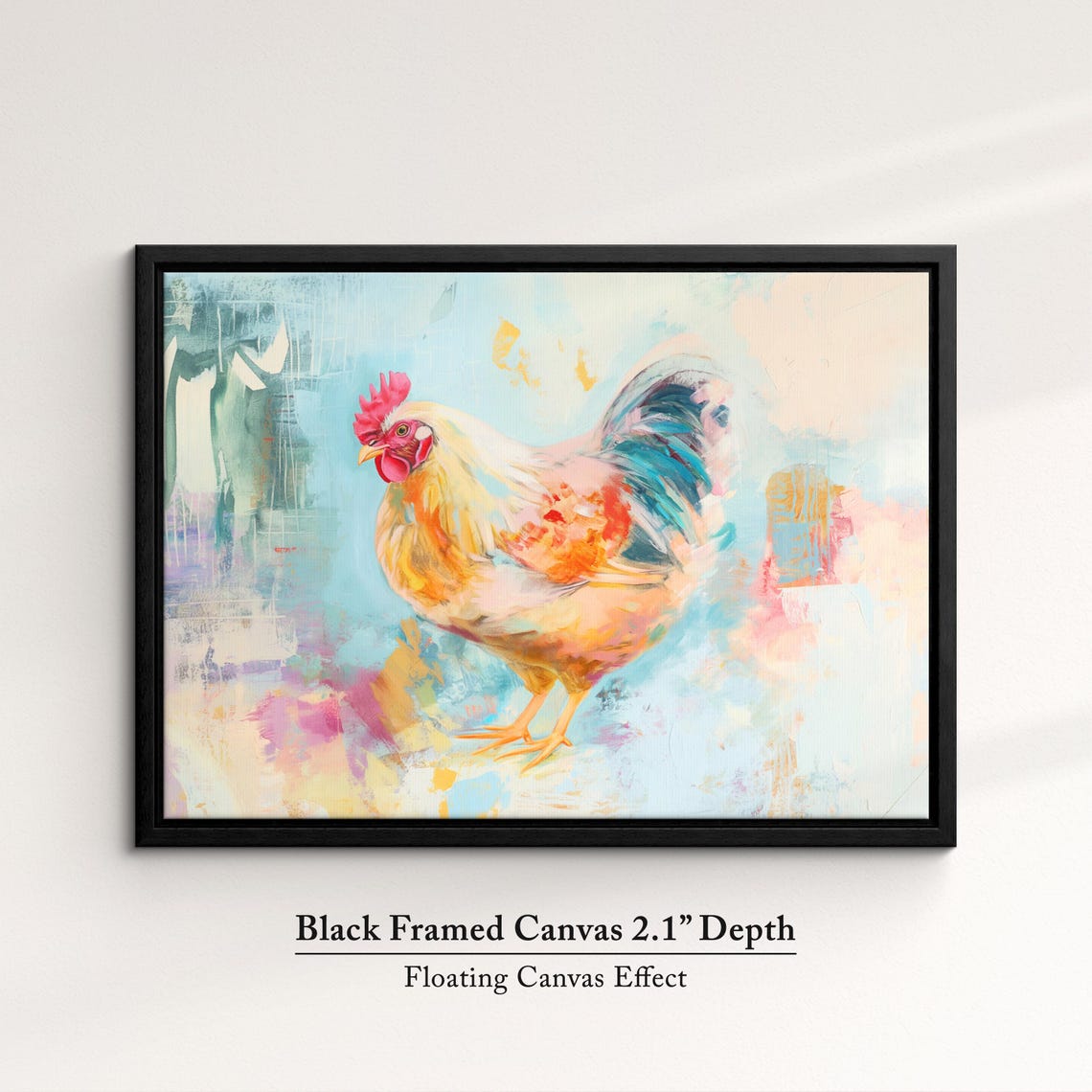 Rooster Golden Pastel Watercolor Teal Tail Farm Bird Wall Poster - Image 2