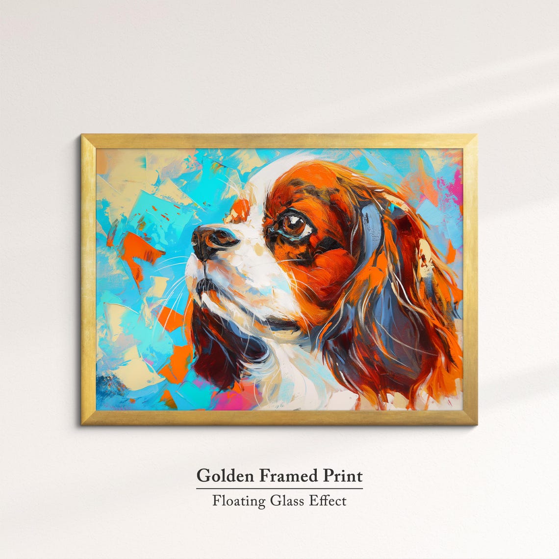 Cavalier King Charles Spaniel Portrait Turquoise Orange Dog Art Poster - Image 5