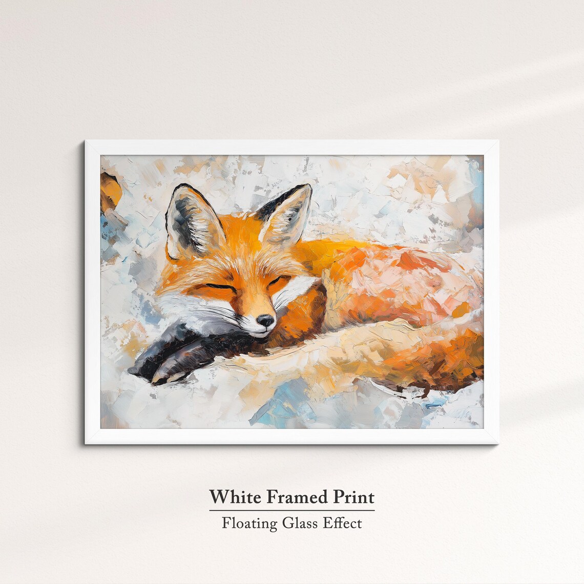 Sleeping Red Fox Abstract Oil Painting Cozy Wildlife Portrait Wall Art - Image 7