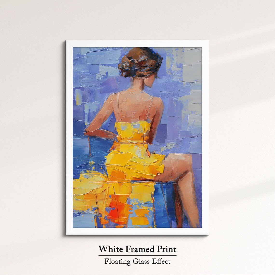 Woman Yellow Dress Seated Palette Knife Painting Colorful Wall Art Poster - Image 7
