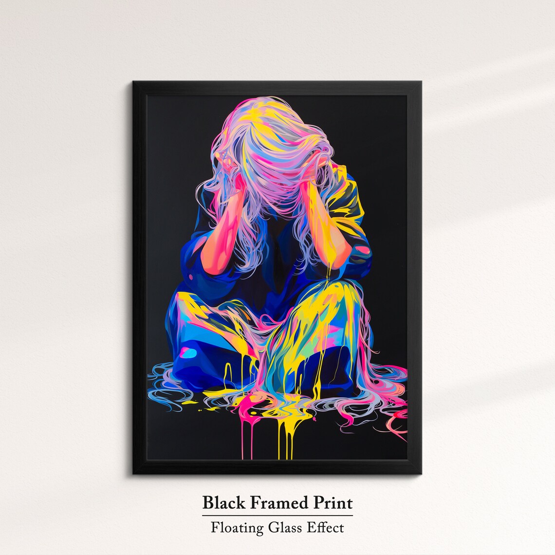 Neon Paint Splash Seated Woman With Long Flowing Hair Dark Art Poster - Image 8