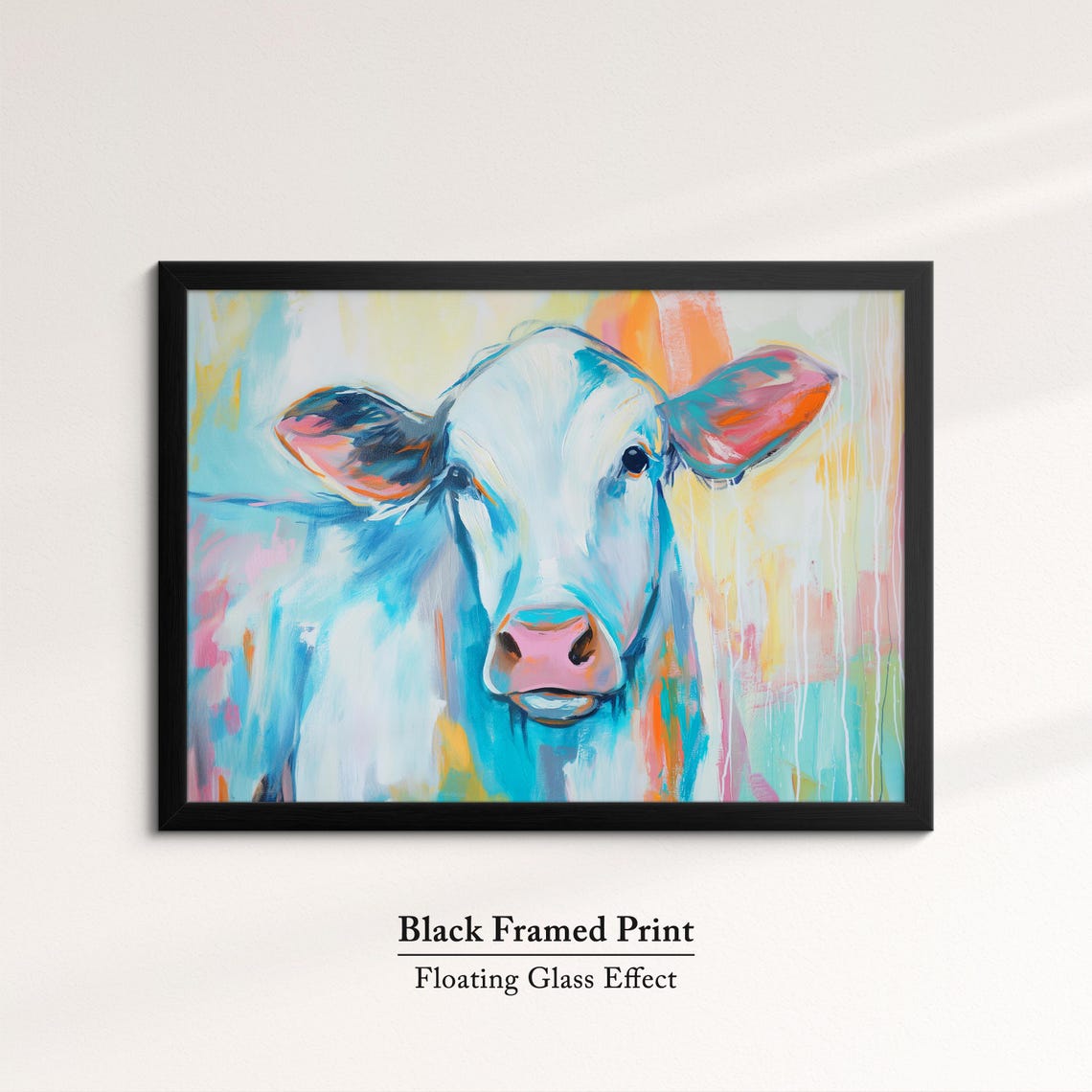 Cow Close Up Blue Orange Pastel Abstract Portrait Wall Poster - Image 8