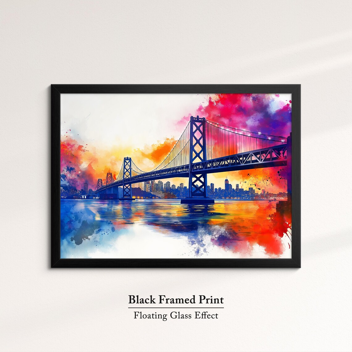 San Francisco Bay Bridge Sunset Skyline Vibrant Watercolor Art Poster - Image 8