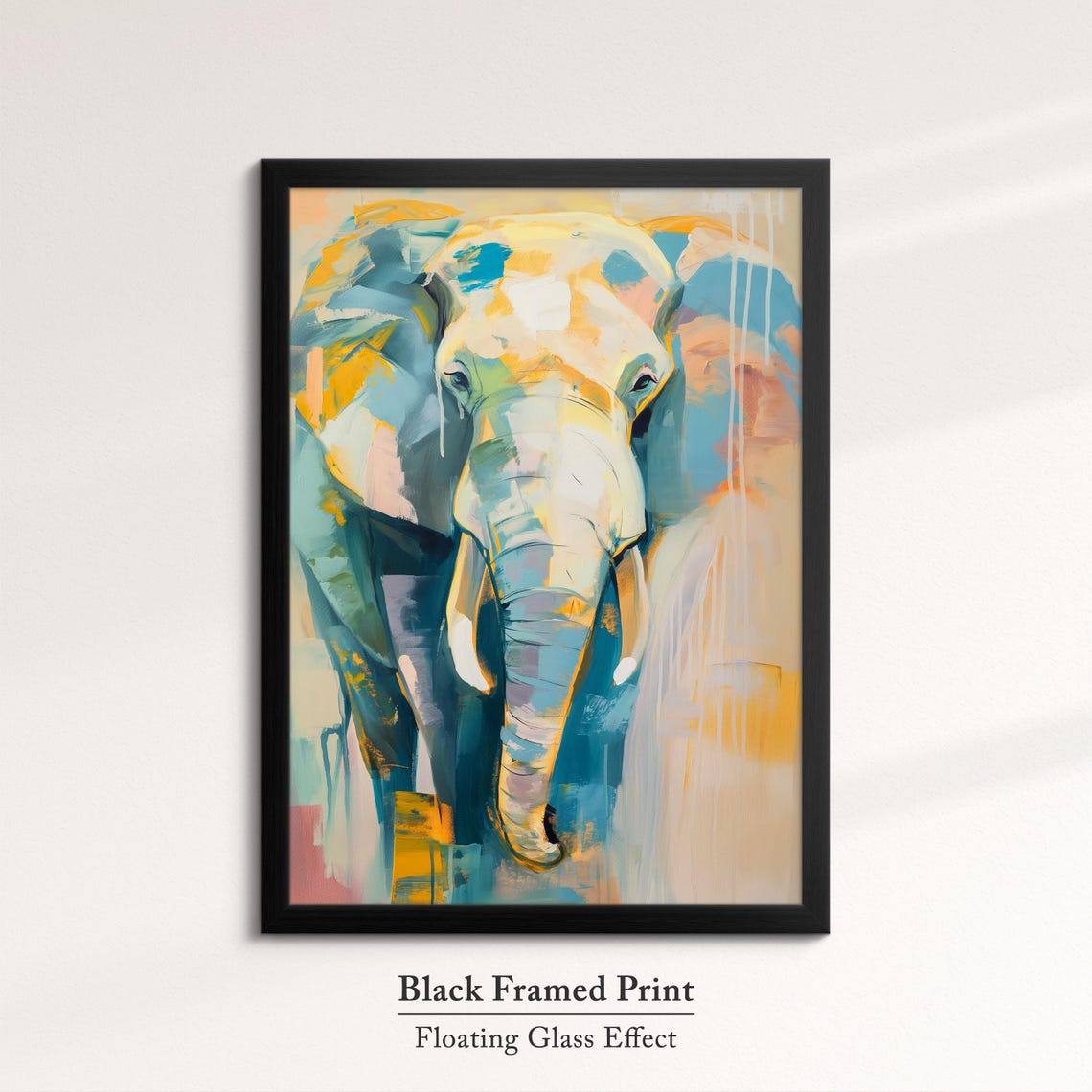 Elephant Walking Toward Viewer Teal Gold Abstract Wildlife Wall Art - Image 8