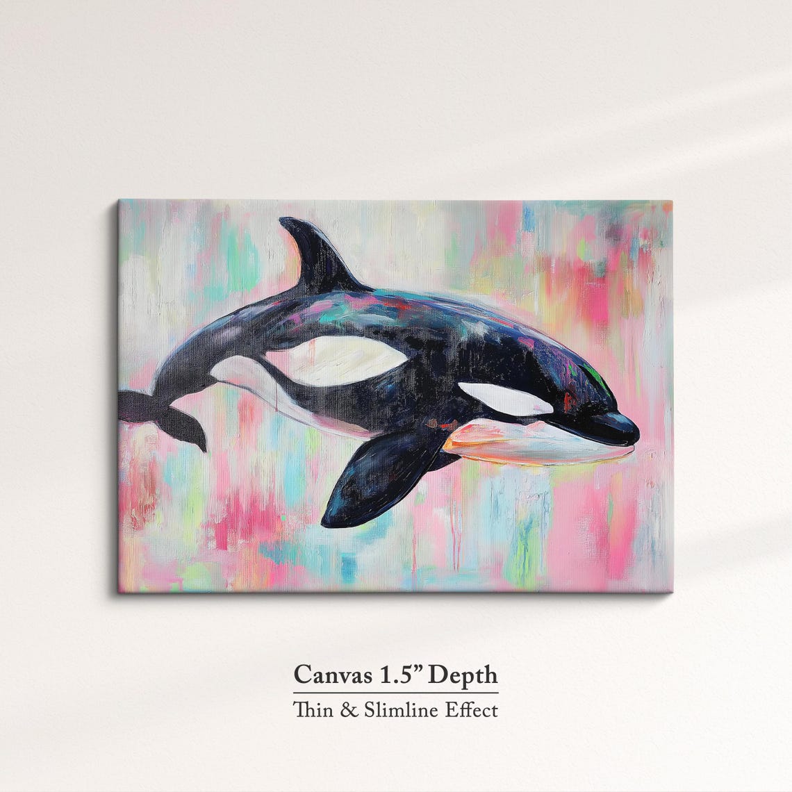 Orca Killer Whale Abstract Pastel Oil Painting Pink Wildlife Wall Art - Image 3