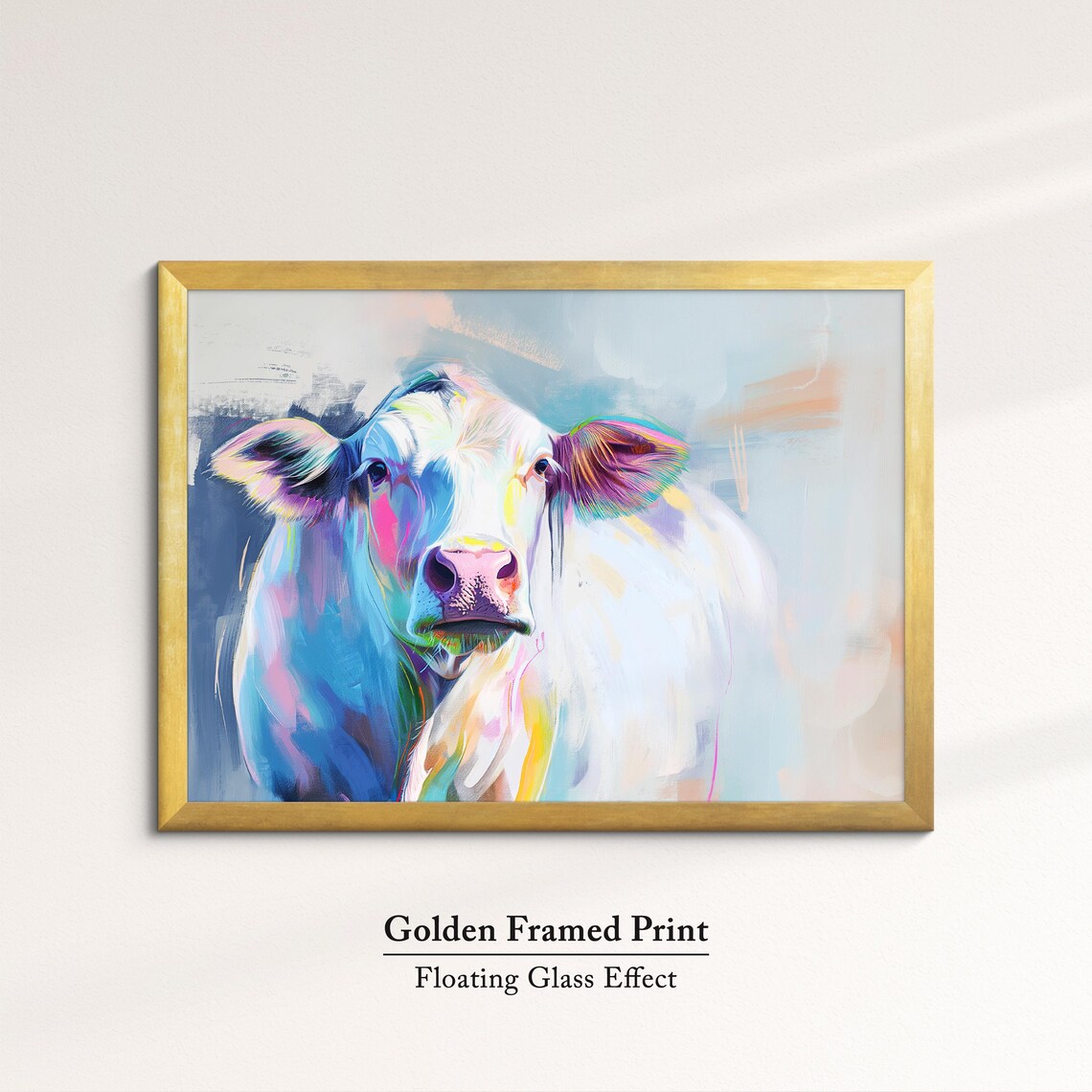White Cow Portrait Colorful Pastel Abstract Farm Animal Wall Poster - Image 5
