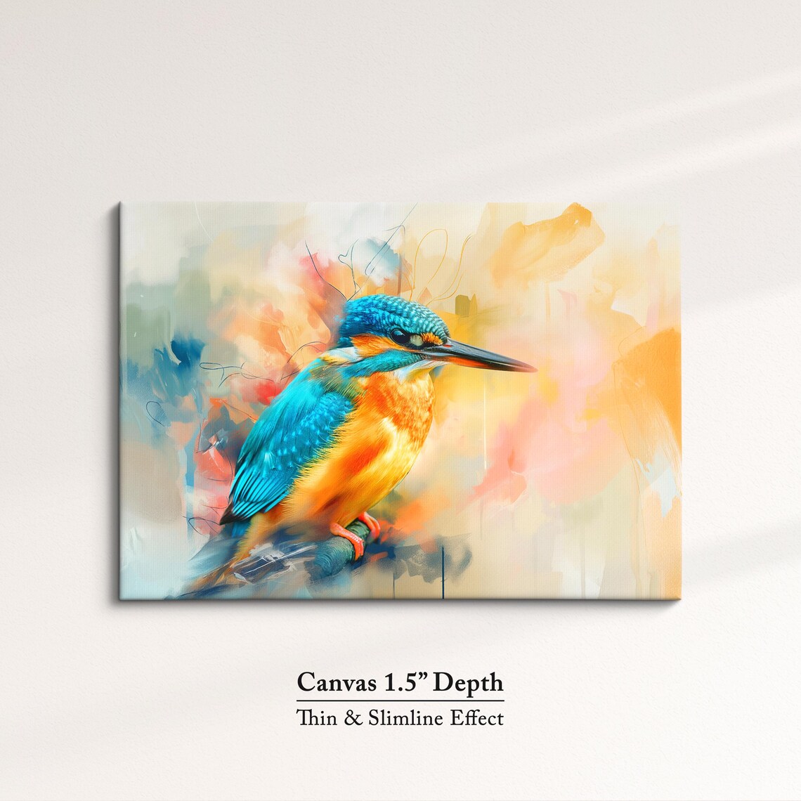 Kingfisher Bird Abstract Watercolor Teal Orange Pastel Wall Poster - Image 3