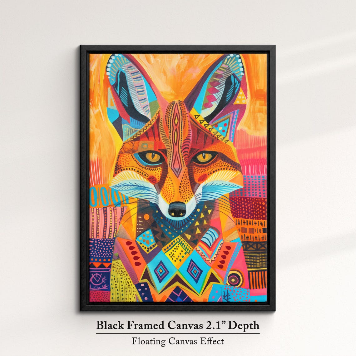 Colorful Fox Face Folk Art Patchwork Bright Orange Animal Wall Poster - Image 2