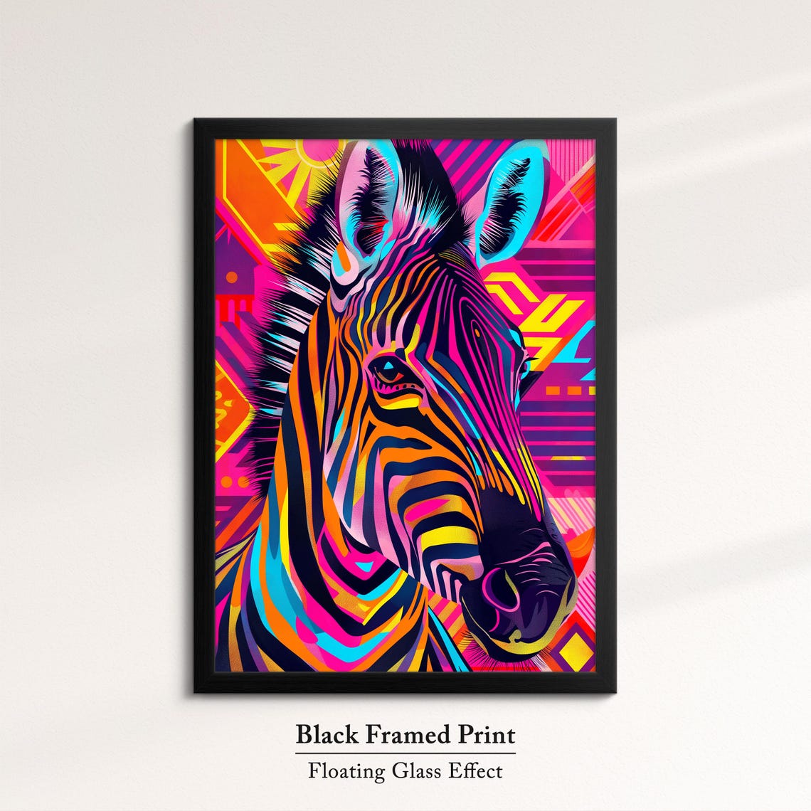 Colorful Zebra Neon Pop Art Head Portrait Geometric Background Poster - Image 8