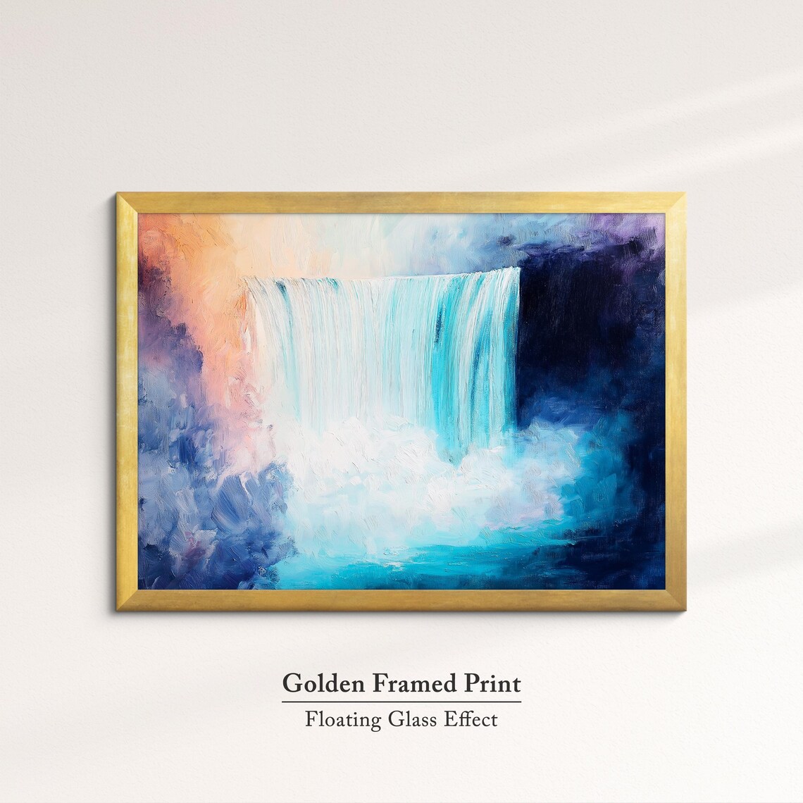 Niagara Falls Abstract Oil Painting Deep Blue Night Waterfall Wall Art - Image 5