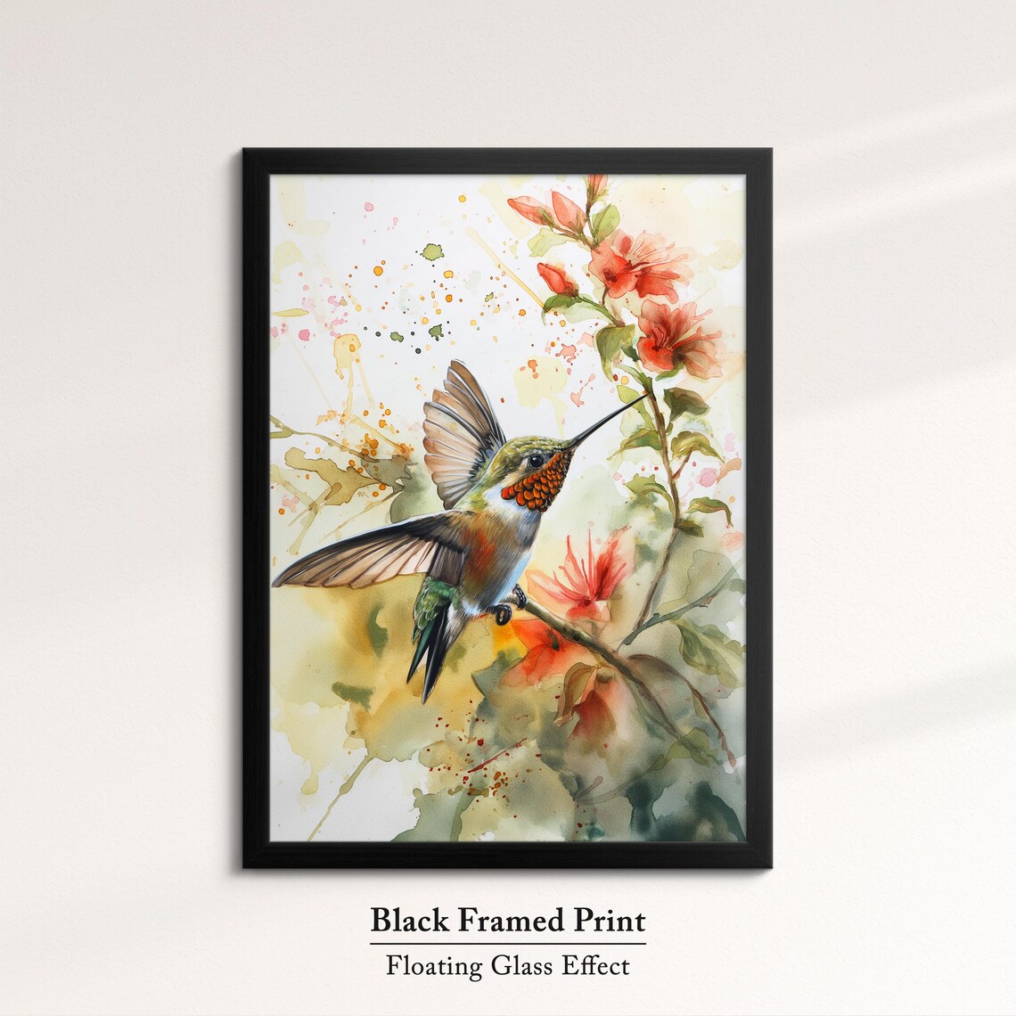 Hummingbird Feeding Orange Blossoms Watercolor Floral Wall Art Poster - Image 8