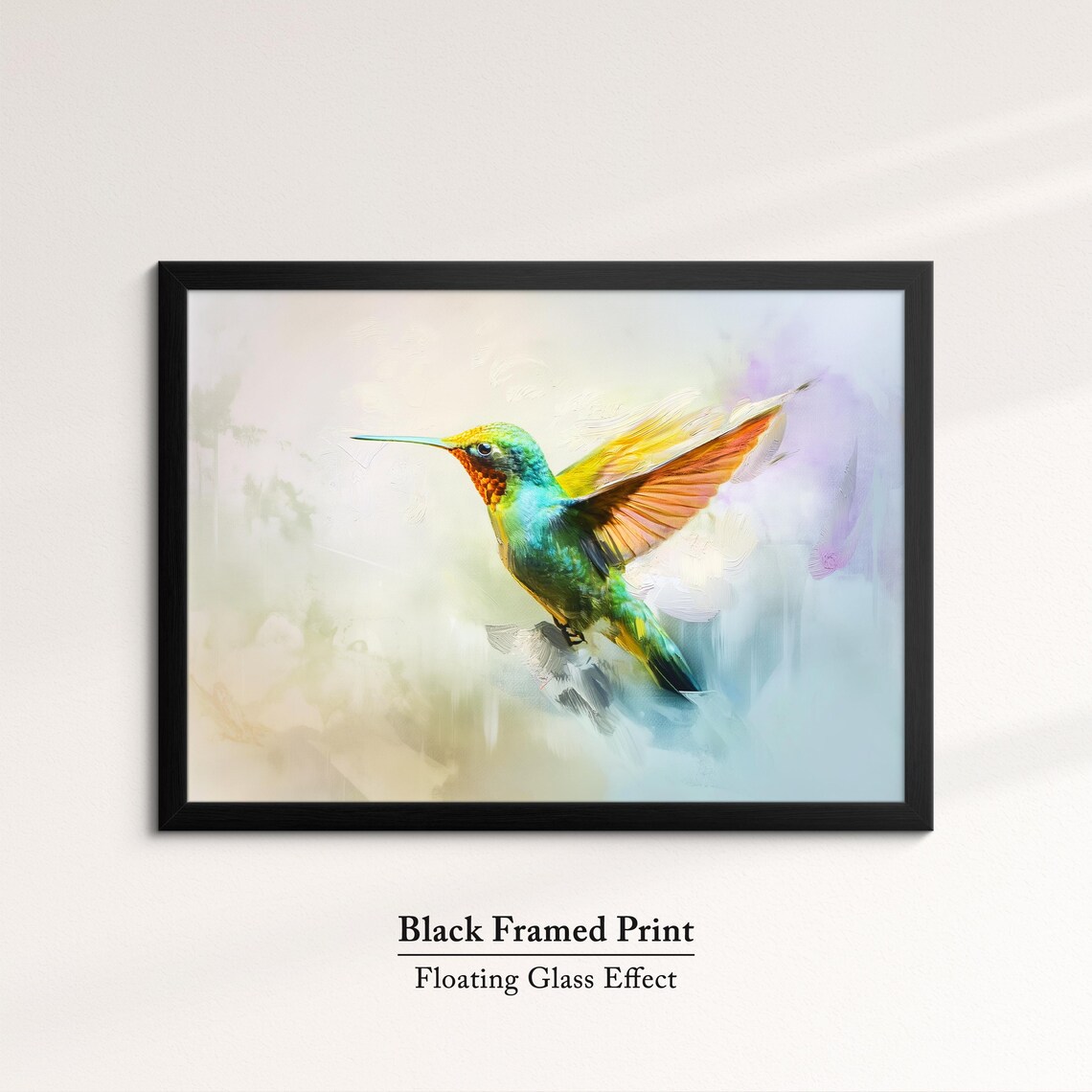 Hummingbird Vibrant Green Orange Watercolor Flight Abstract Art Poster - Image 8