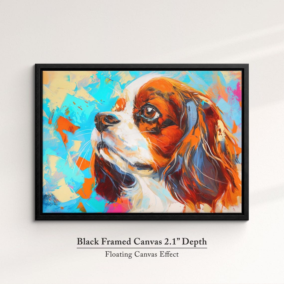 Cavalier King Charles Spaniel Portrait Turquoise Orange Dog Art Poster - Image 2