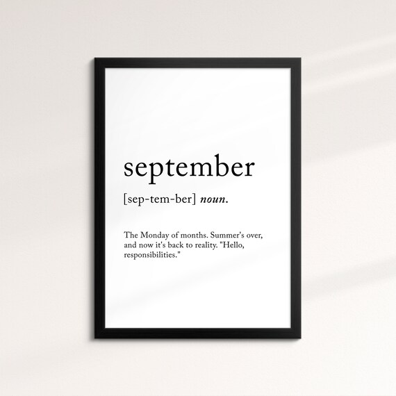 September Minimalist Definition Quote Word Art Framed Print Framed Female Wall Art Lady Poster Feminine Home Decor Gifts For Her