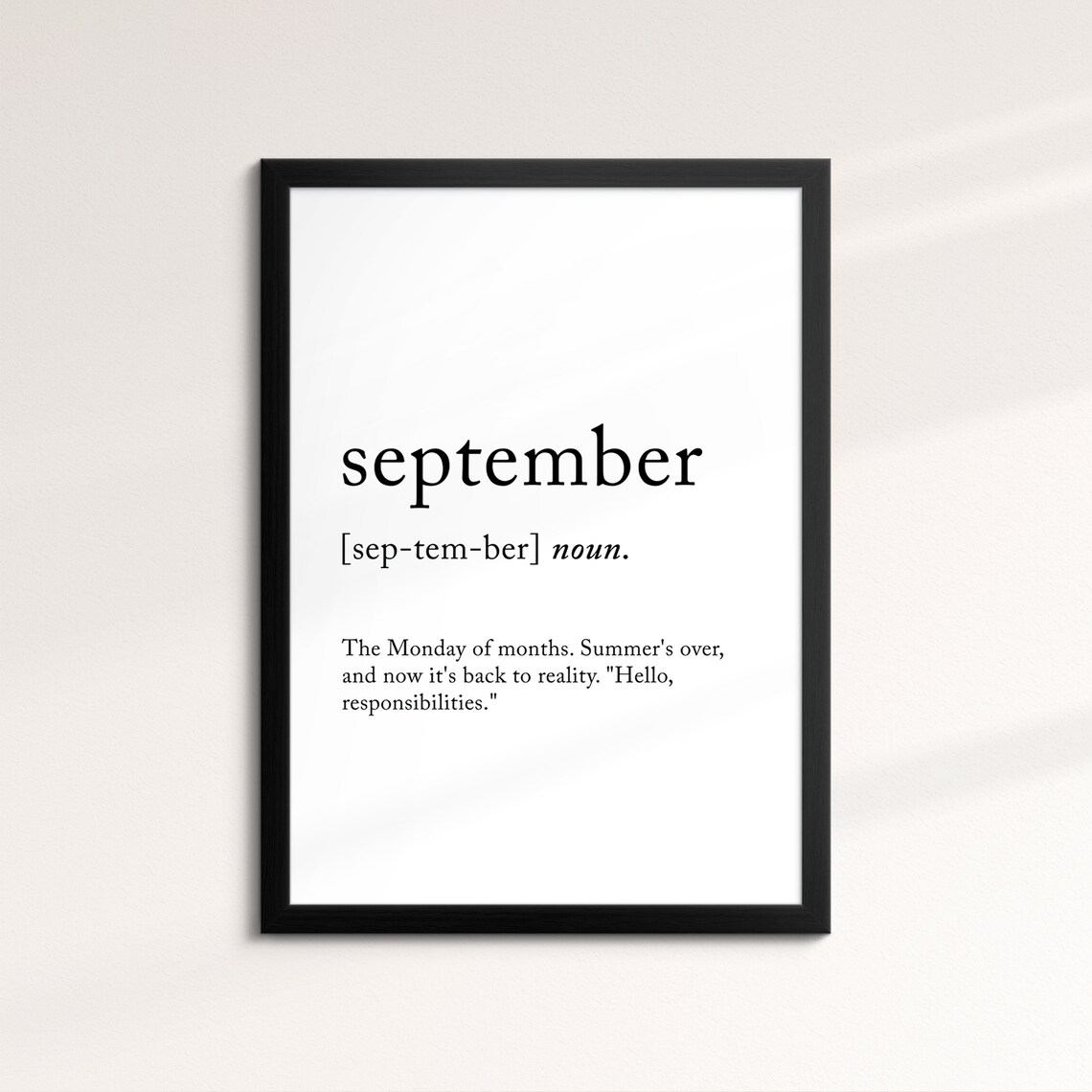 September Minimalist Definition Quote Word Art Framed Print Framed Female Wall Art Lady Poster Feminine Home Decor Gifts For Her