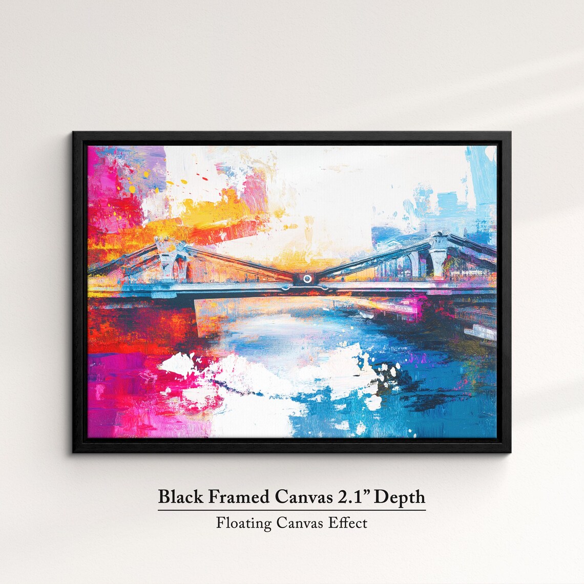 Abstract London Bridge Sunset Silhouette Pink Blue Watercolor Poster - Image 2
