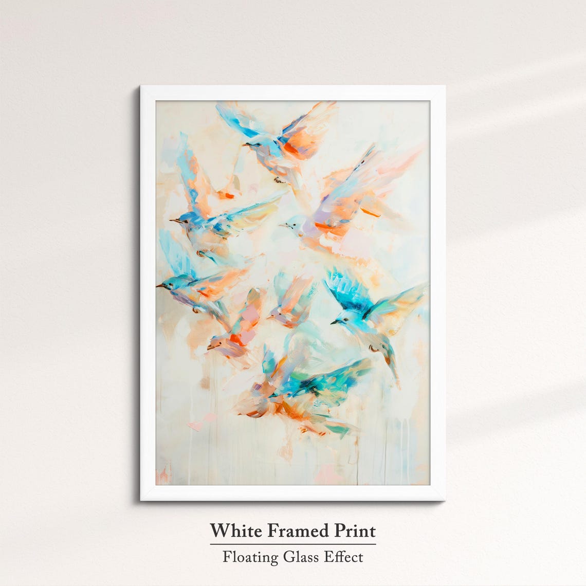 Colorful Birds In Flight Blue Orange Watercolor Flock Wall Art Poster - Image 7