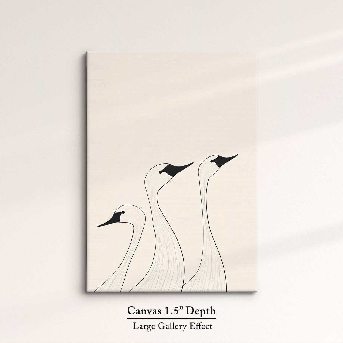 Minimalist Three Swans Line Drawing Black And White Bird Wall Art - Image 3