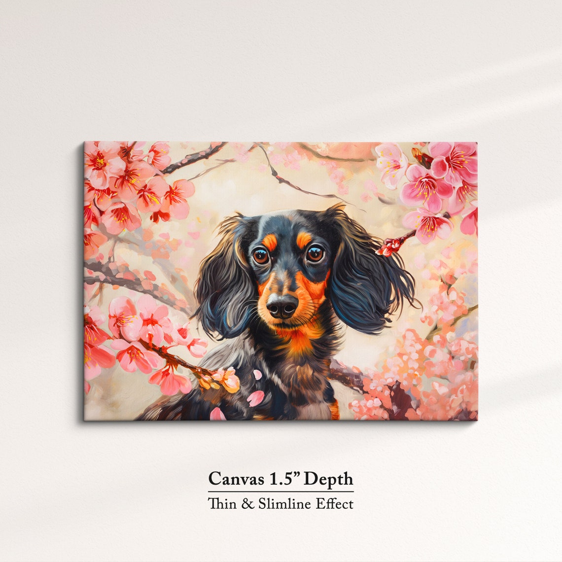 Long Haired Dachshund In Cherry Blossoms Cute Black Tan Dog Poster - Image 3