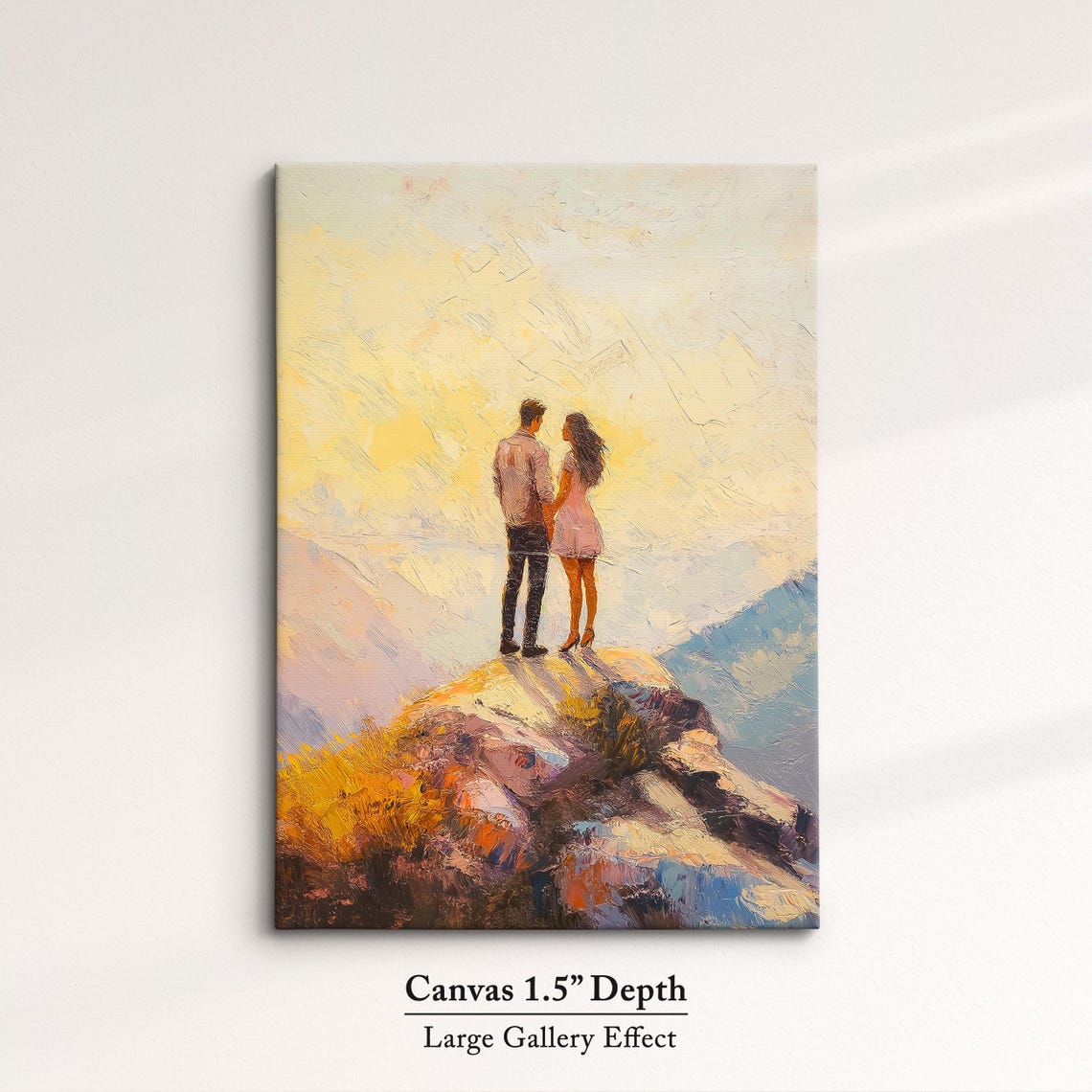 Romantic Couple Holding Hands On Sunrise Mountain Peak Art Poster - Image 3