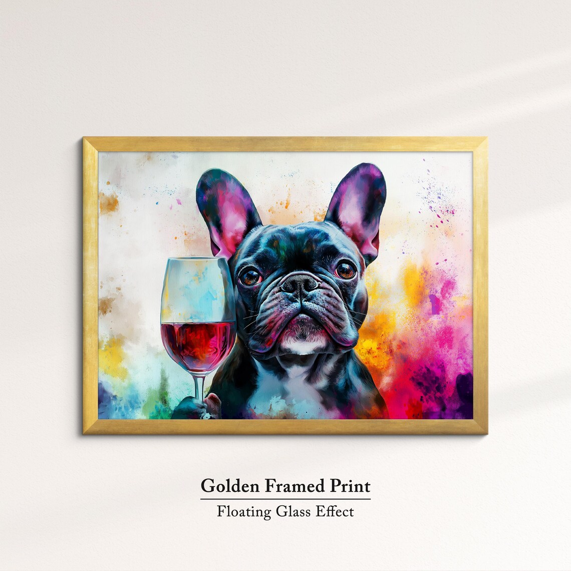 French Bulldog With Red Wine Glass Colorful Watercolor Dog Art Print - Image 5