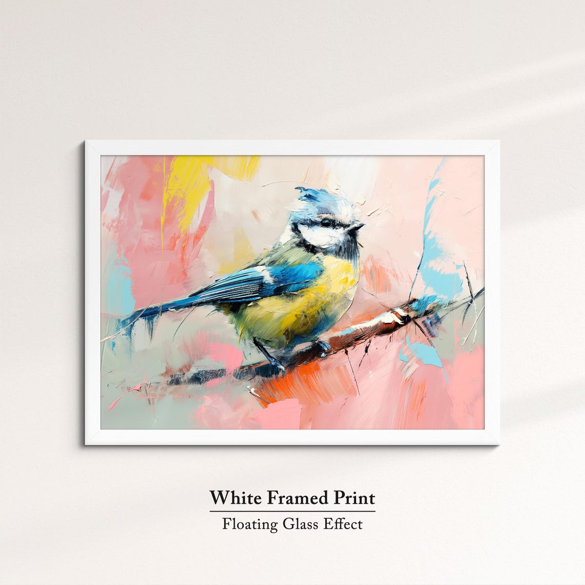 Blue Tit Bird Pink Yellow Pastel Abstract Watercolor Wall Poster - Image 7