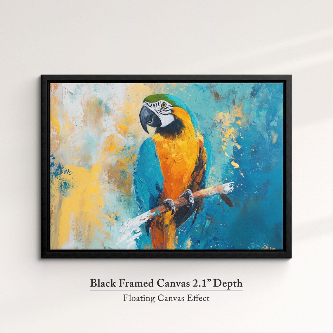 Blue And Yellow Macaw Parrot Oil Painting Turquoise Abstract Poster - Image 2