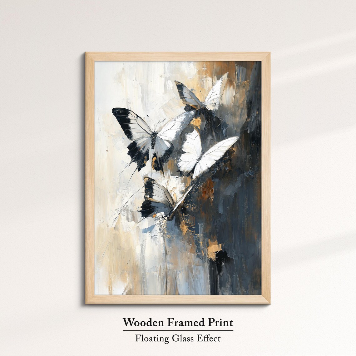 Black White Butterflies Abstract Gold Gray Modern Oil Painting Poster - Image 6