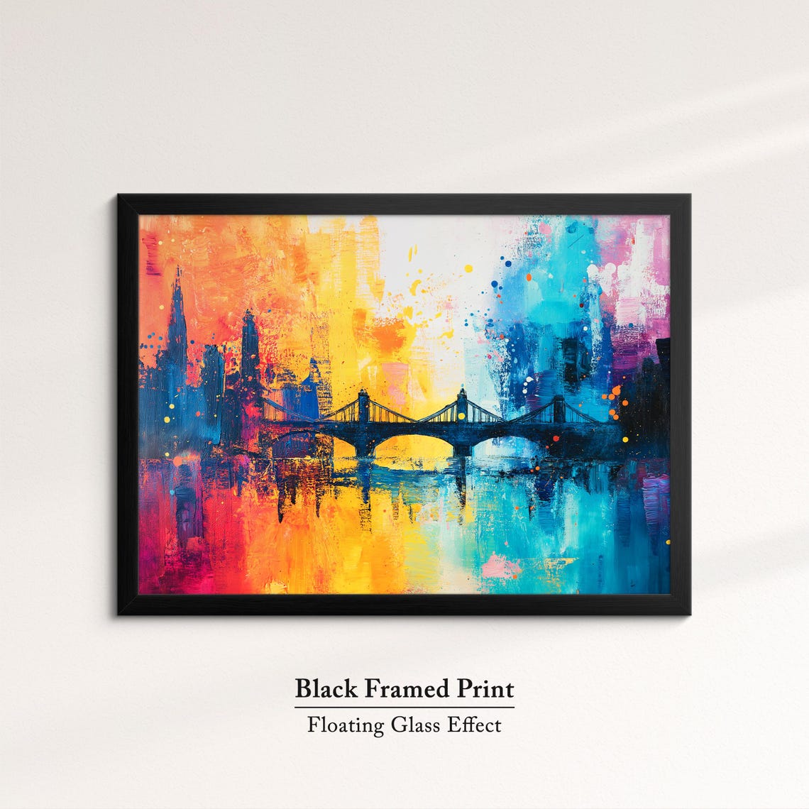 London Thames Bridge Silhouette Sunrise Rainbow Watercolor Art Poster - Image 8